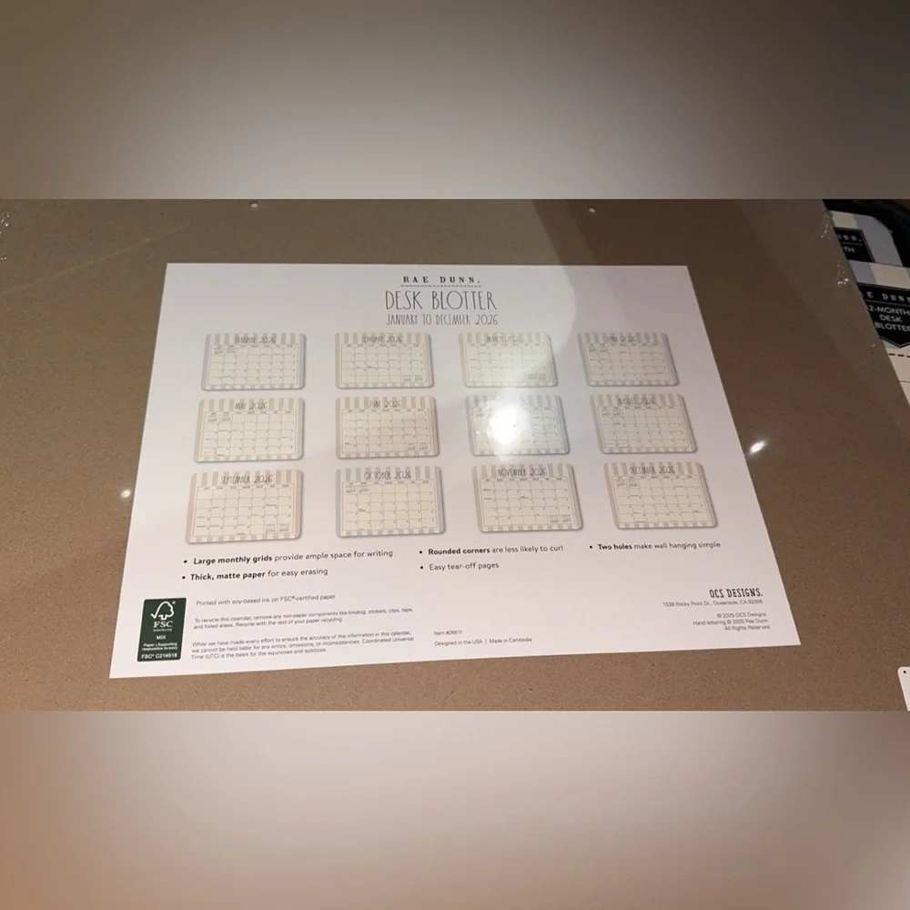 SALE NWT Rae Dunn January-December 26’ LRG Desk Blotter Monthly Planner Calendar